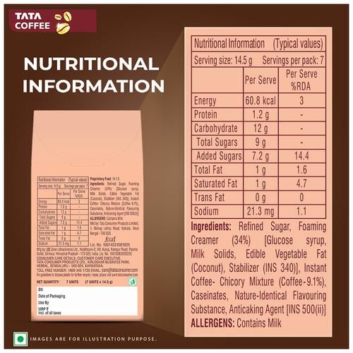 Tata Coffee Cafe Specials Cafe-Style Coffee Mix - Creamy & Frothy Coffee, 14.5 g (7 Sachets x 14.5 g Each)-4.webp